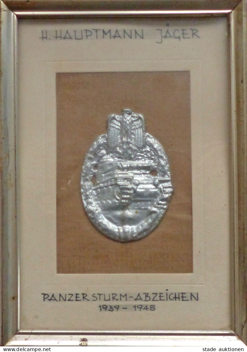 WK II Orden Panzer Sturm-Abzeichen 1939-1945 Von Hauptmann Jäger, Aufsteller Mit Rahmen II Réservoir - Guerre 1939-45