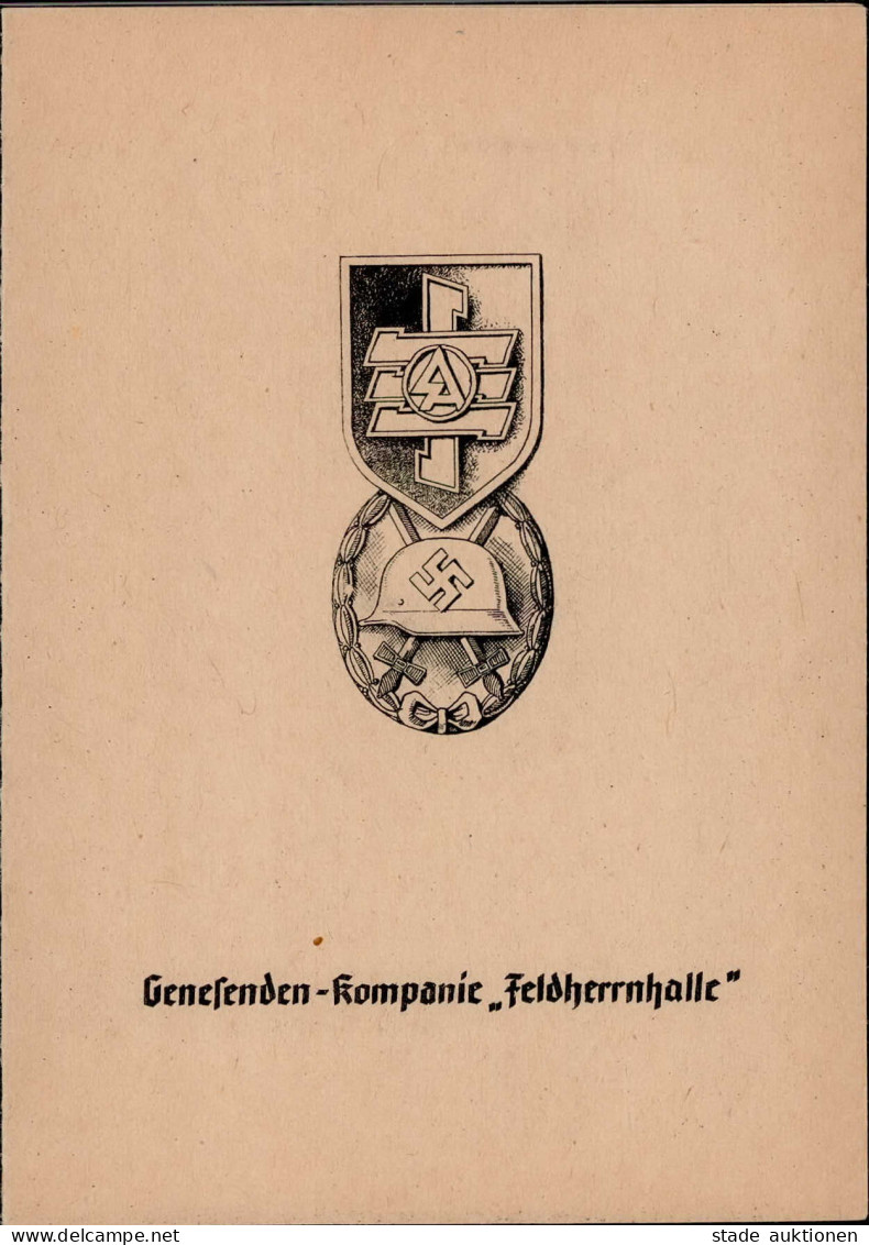 WK II Dokumente - Mitteilungskarte Genesenden-Kompagnie FELDHERRNHALLE Beschrieben 1944 I-II - Guerre 1939-45