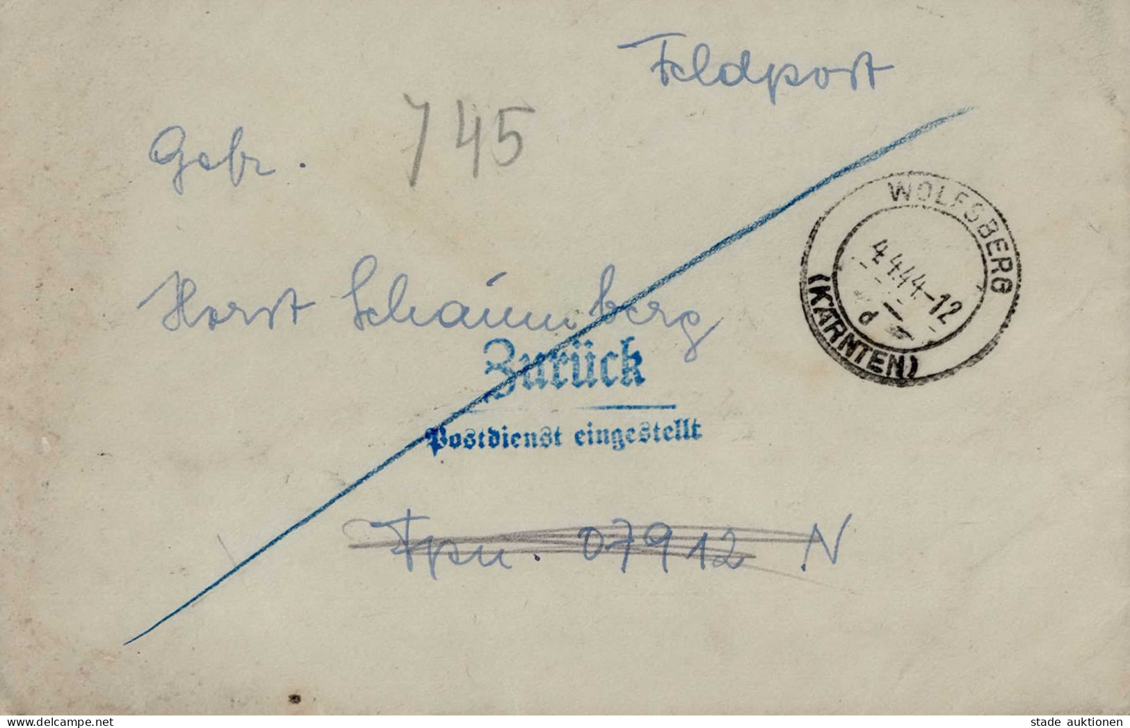 Feldpost WK II An FP 07912 Zweizeiler ZURÜCK Postdienst Eingestellt - Weltkrieg 1939-45