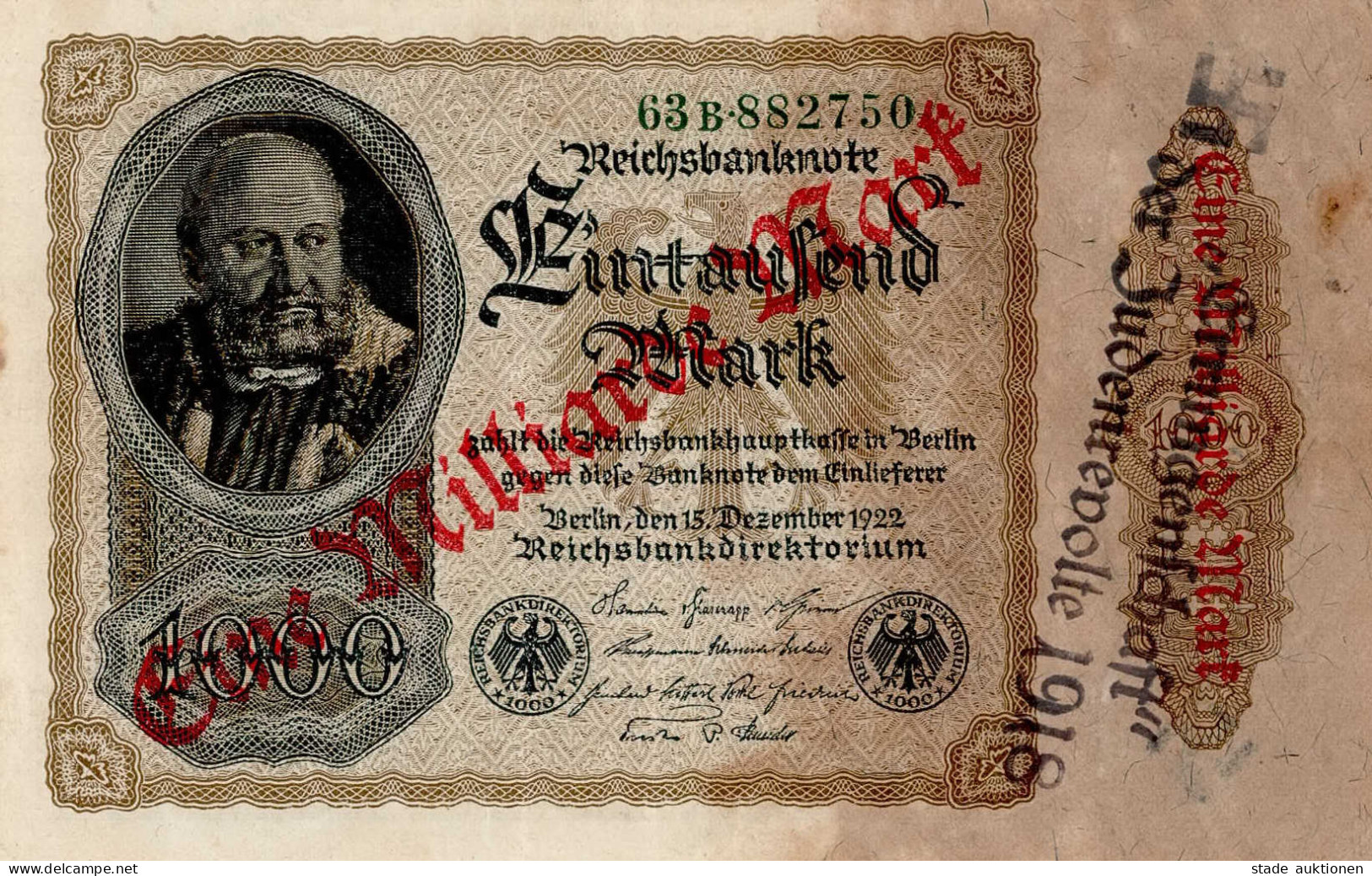 Judaika Reichsbanknote 1922 Mit Vorder- Und Rückseitig Antisemitischen Stempel Judaisme - Giudaismo