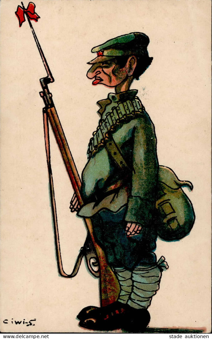 Judaika - RUSSLAND Jude Als Freiwilliger Der ROTEN ARMEE - Sign. Künstlerkarteaus Antirevolut. Serie (RIGA 1919) I-II Se - Judaisme