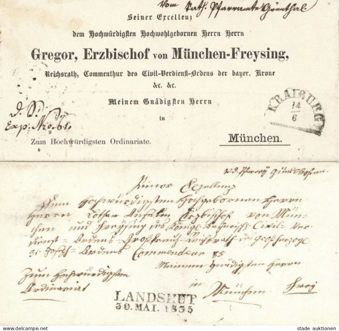 Vorphila Briefe An Gregor, Erzbischof Von München-Freising Aus Kraiburg U. Landshut 1835 I- - Autres & Non Classés