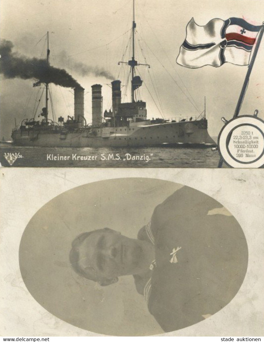 Schiff Kreuzer WK I 2 Foto-AK S.M.S. Danzig Und Matrose 1914 II Bateaux Bateaux - Guerre 1914-18