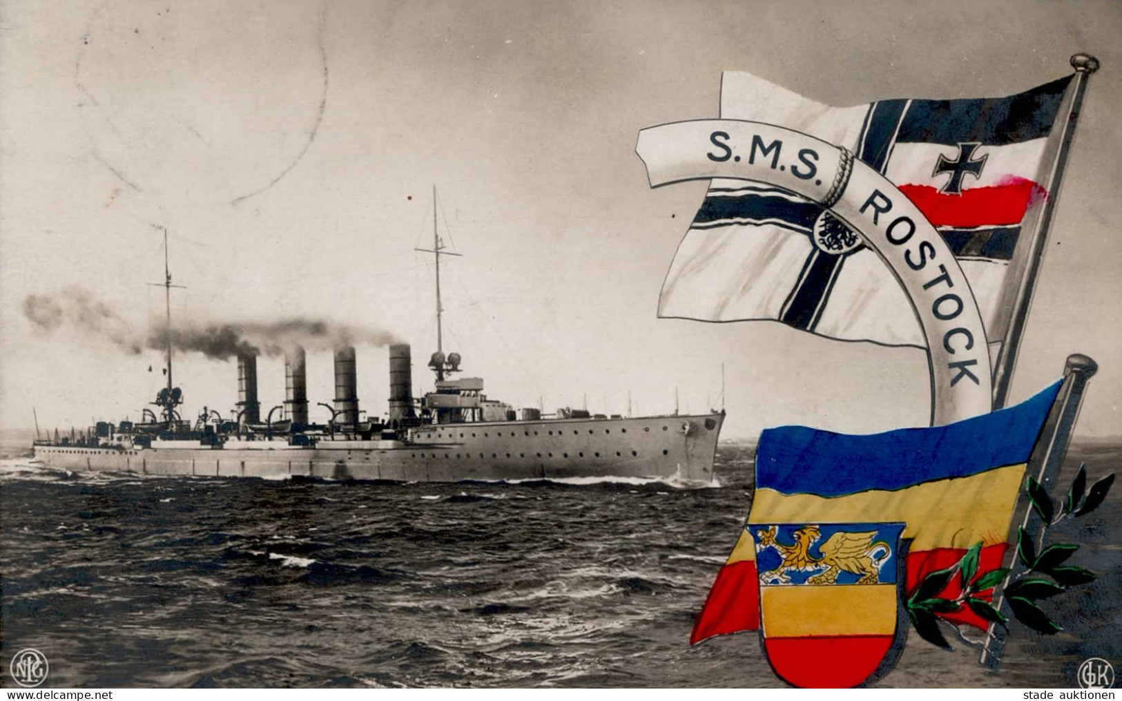 Schiff Kreuzer WK I Flaggenkarte (Lemke Serie 1241) S.M.S. Rostock I-II Bateaux Bateaux - War 1914-18