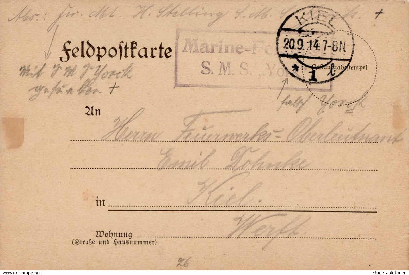 WK I Marine-Feldpost S.M.S.York 1914 R I-II - Guerra 1914-18