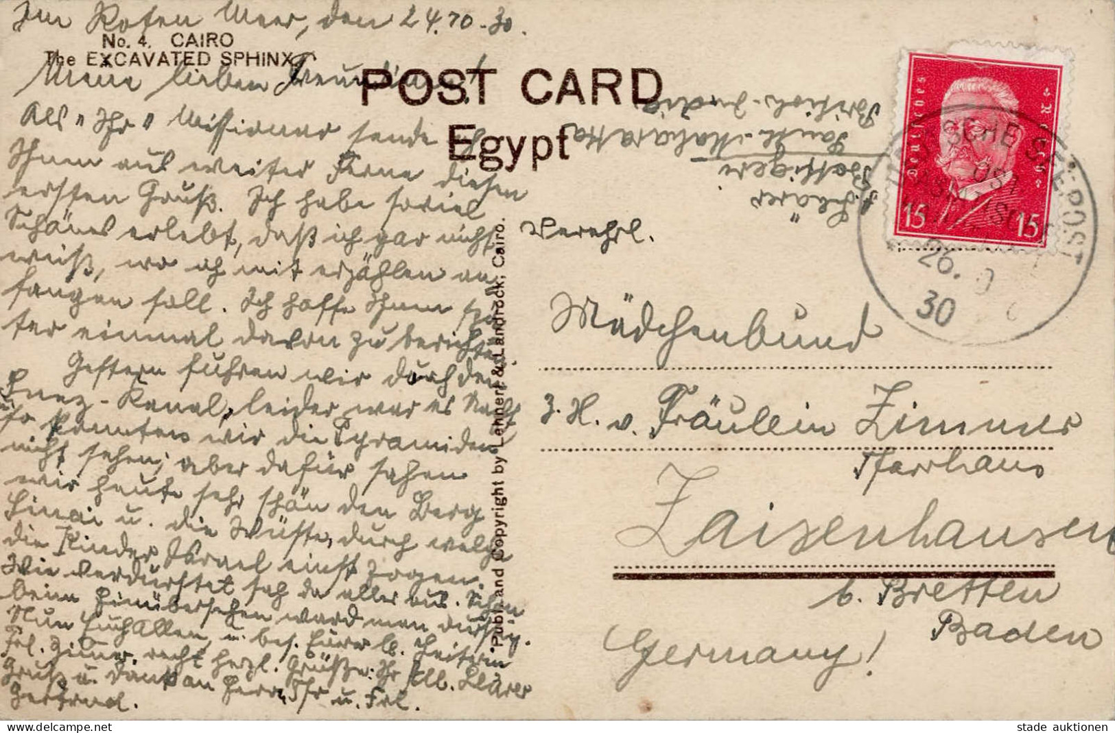 Deutsche Seepost Ost-Asiatische Hauptlinie Auf AK Cairo Sphinx 1930 I- - Weltkrieg 1914-18