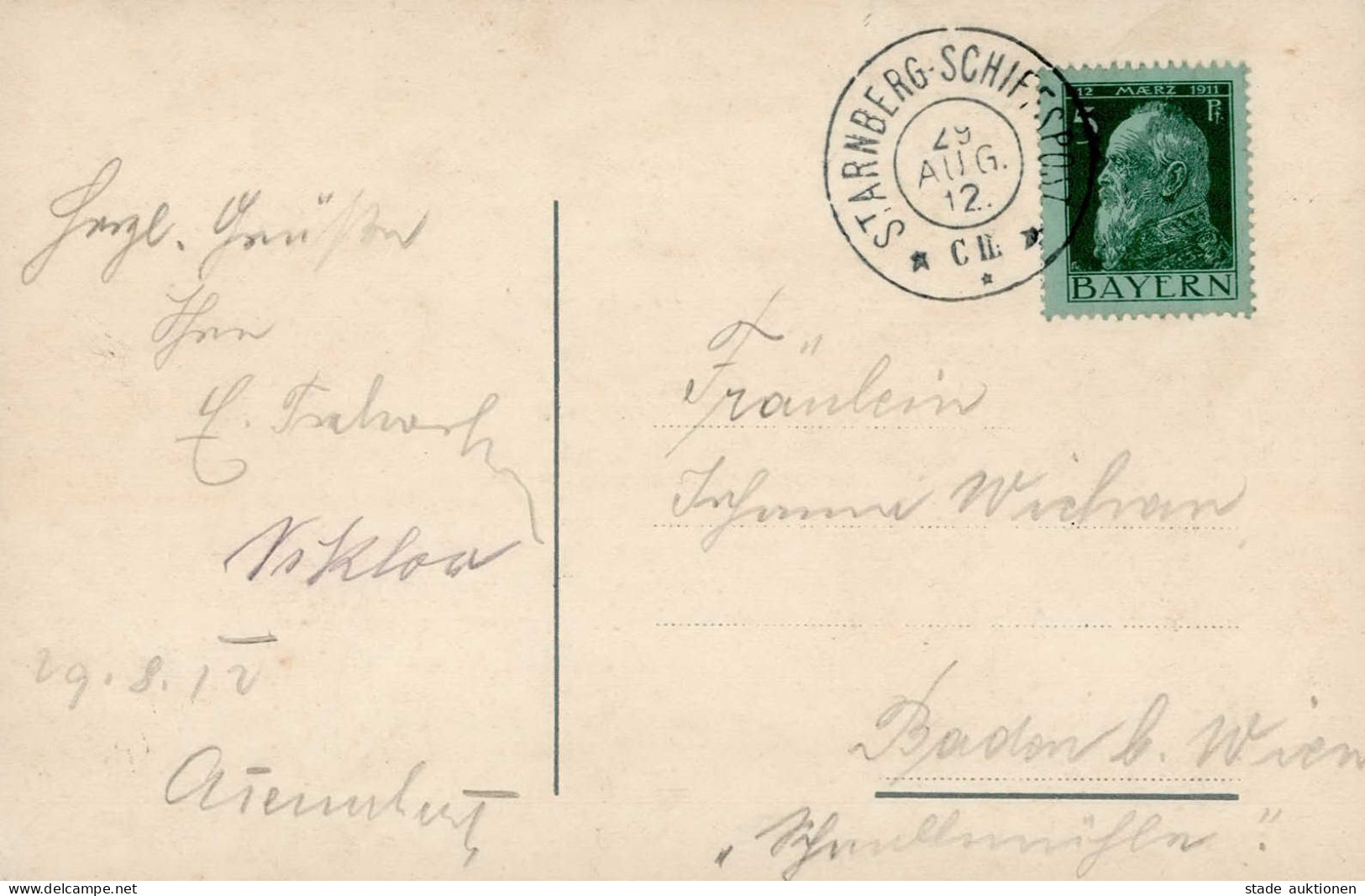 STARNBERG-SCHIFFSPOST C II 29.8.12 Auf Ak Salondampfer Ludwig A.d. Starnberger See I - Guerre 1914-18