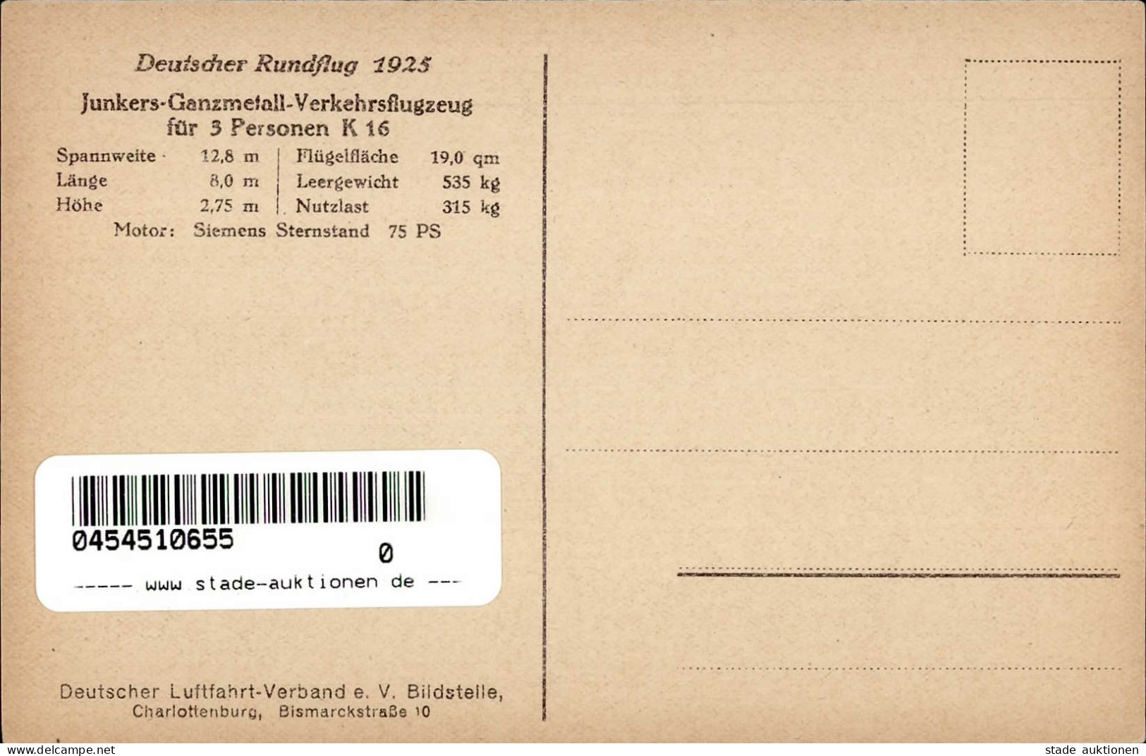 DEUTSCHER RUNDFLUG 1925 - Junkers-Ganzmetall-Verkehrsflugzeug K 16 I-II - Weltkrieg 1914-18