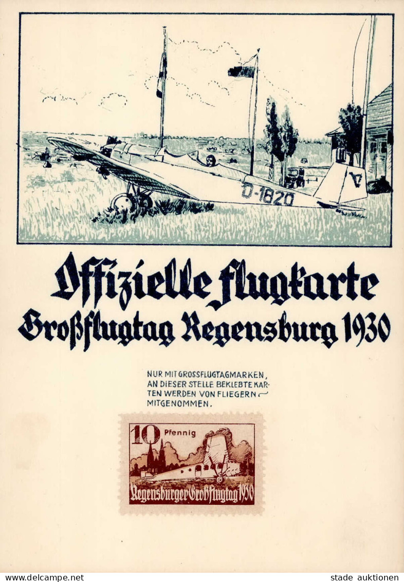 REGENSBURG GROSSFLUGTAG 1930 - Offiz. Flugkarte Mit 10 Pfg. So-Marke I - Guerre 1914-18