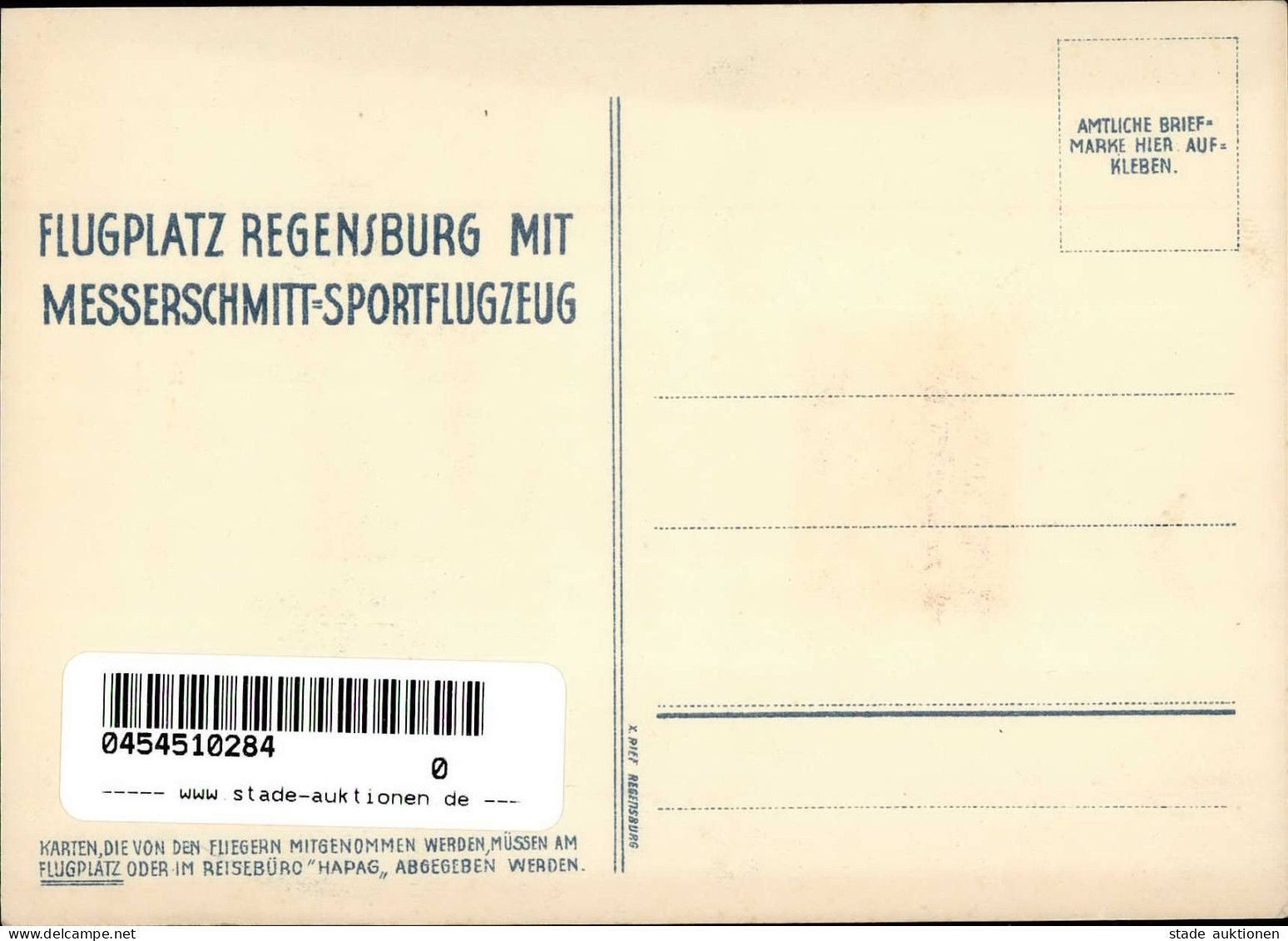 REGENSBURG GROSSFLUGTAG 1930 - Offiz. Flugkarte Mit 10 Pfg. So-Marke I - Weltkrieg 1914-18