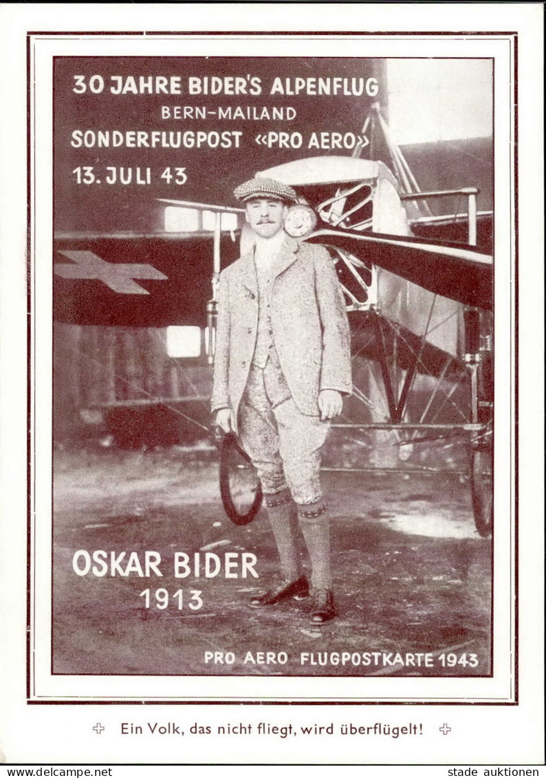 Flugwesen Pioniere Schweiz Bider, Oskar 30. Jahre Sonderflugpost Pro Aero S-o I-II Aviation - War 1914-18