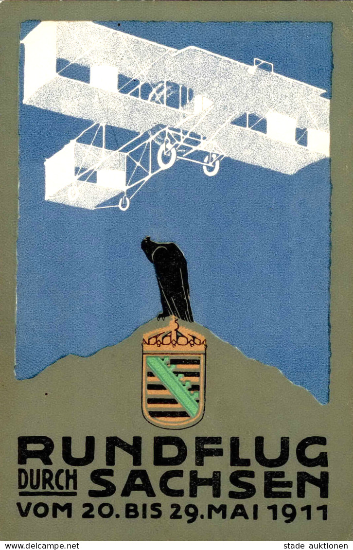 SACHSEN - Dekorative Offiz. Postkarte RUNDFLUG Durch SACHSEN 1911 I - War 1914-18