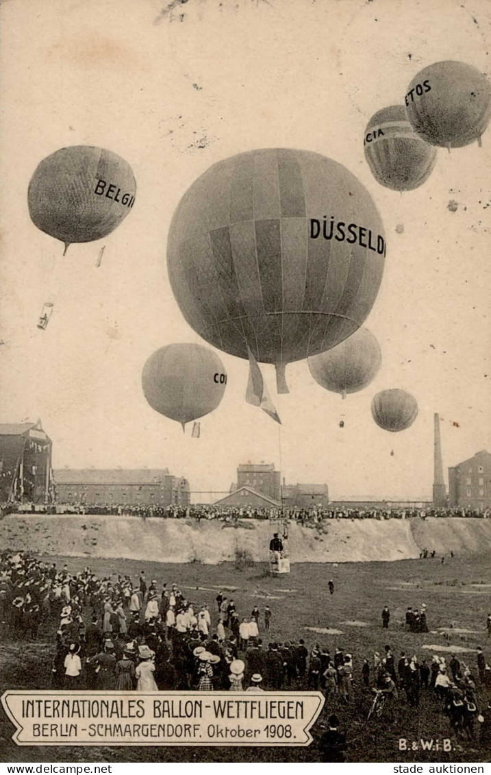 Flugereignis Berlin Internationales Ballon-Wettfliegen 1908 II (fleckig) Aviation - Weltkrieg 1914-18