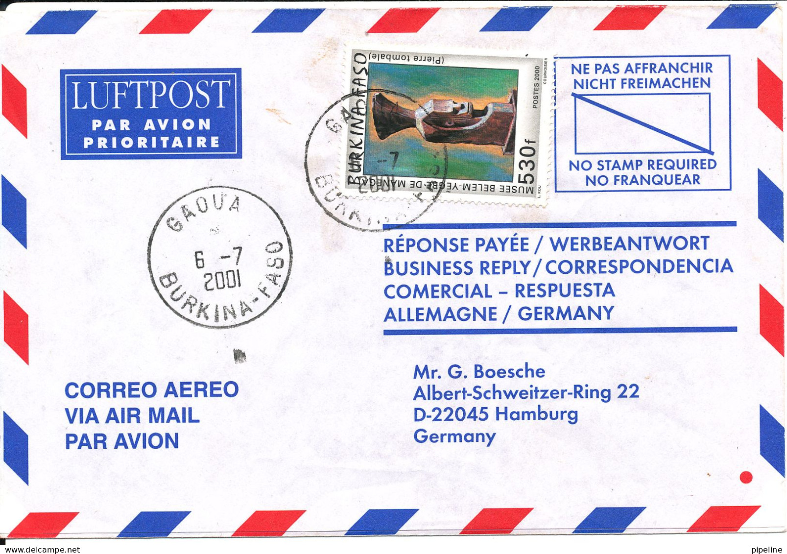 Burkina Faso Air Mail Cover Sent To Germany 6-7-2001 Single Franked - Burkina Faso (1984-...)