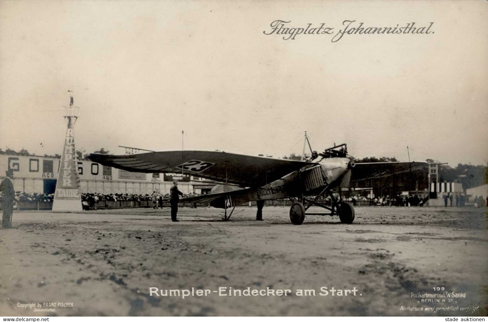 Sanke Flugzeug Johannisthal 199 Rumpler-Eindecker Am Start I-II (kl. Eckbug) Aviation - Guerre 1914-18