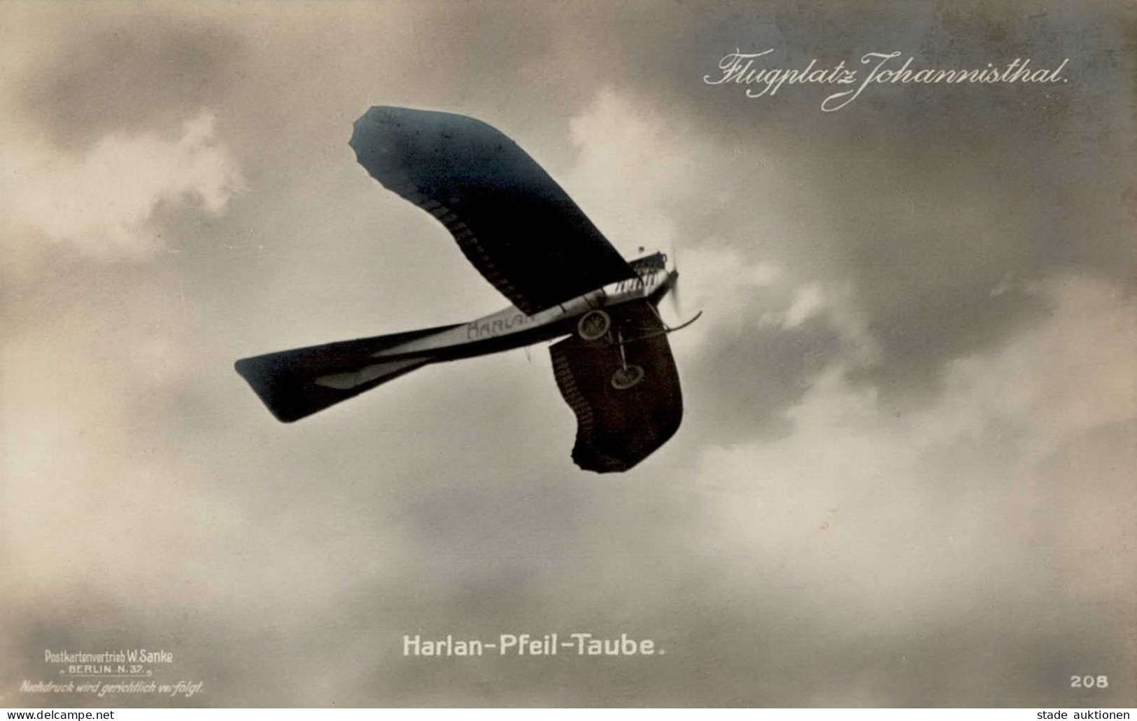 Sanke Flugzeug Johannisthal 205 Harlan-Pfeil-Taube I-II Aviation - Guerre 1914-18