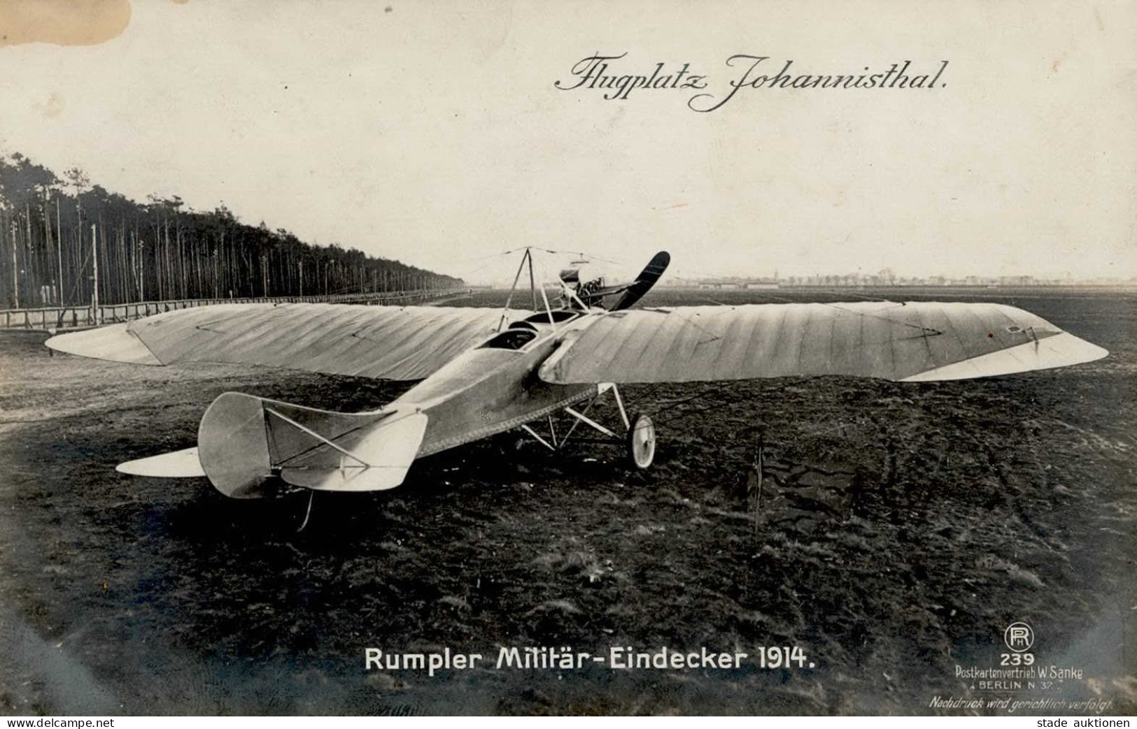 Sanke Flugzeug Johannisthal 239 Rumpler Militär-Eindecker 1914 Foto-AK I-II (fleckig) Aviation - Guerra 1914-18