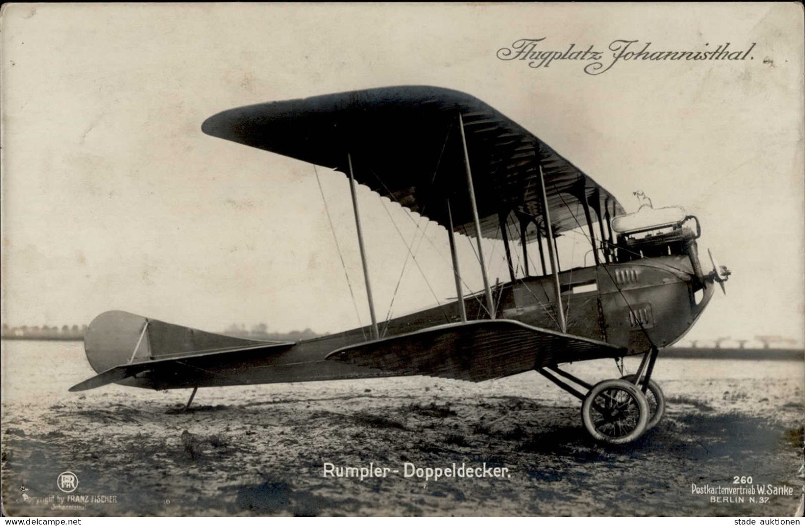 Sanke Flugzeug Johannisthal 260 Rumpler-Doppeldecker II- (Reißnagelloch) Aviation - War 1914-18