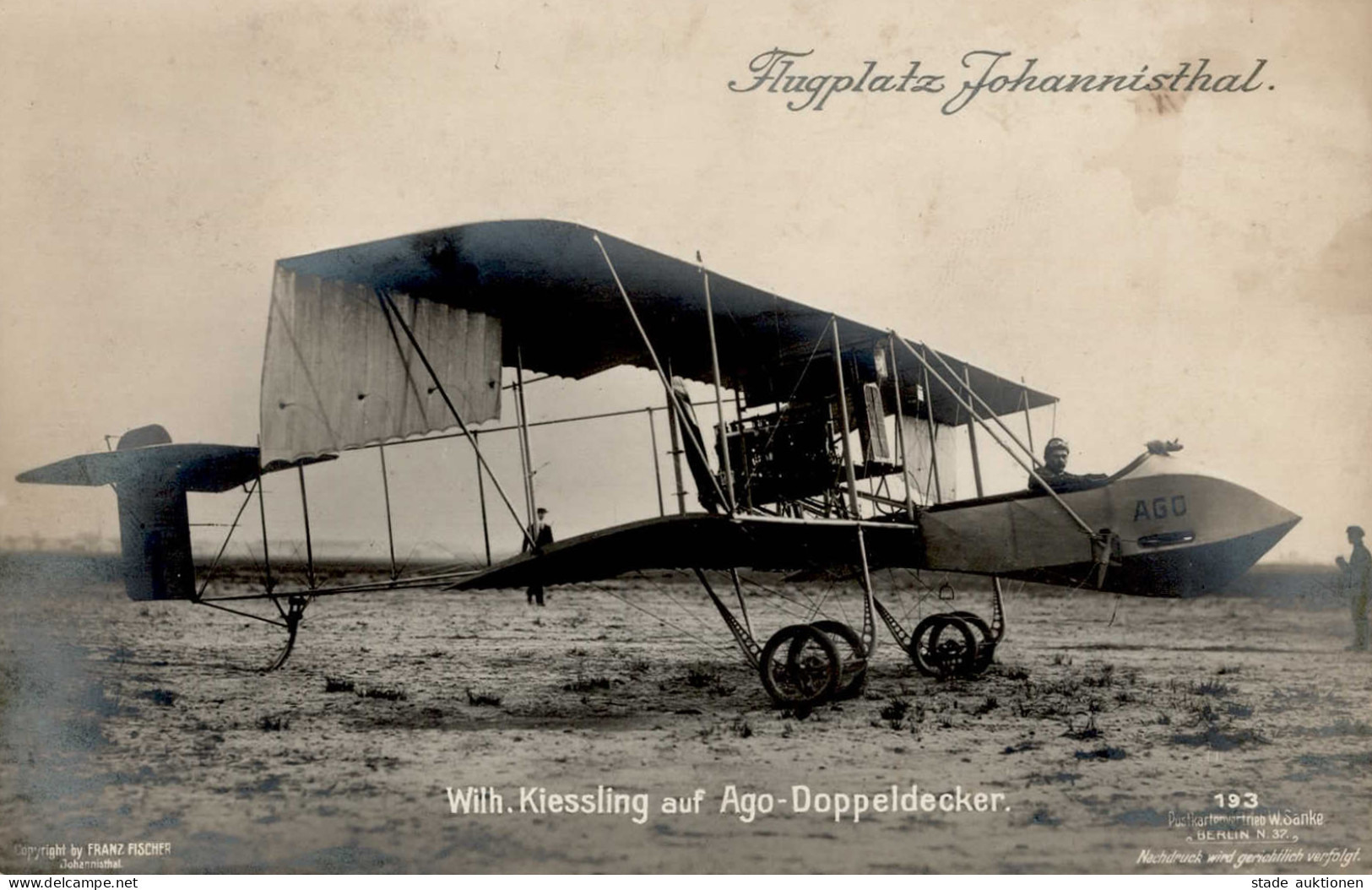 Sanke Piloten Johannisthal 193 Kissling, Wilh. Auf Ago-Doppeldecker Foto-AK I-II - Weltkrieg 1914-18