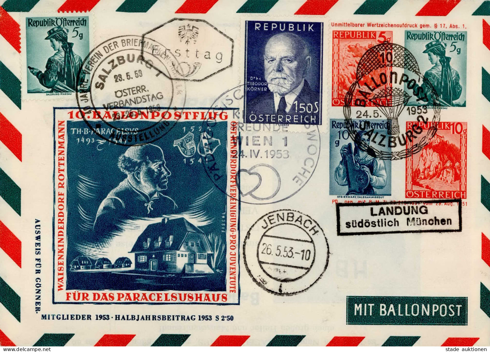 Österreich Ballonpost Zugunsten Waisenkinderhaus Rottenmann 1953 I- - Guerre 1914-18