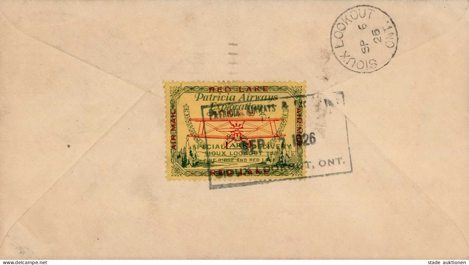 Flugpost Luftpost Canada Air Mail Patricia Airways Exploration Red Lake Auf US-Post Nach Sioux Lookout, Ontario 1926 (R! - Guerre 1914-18