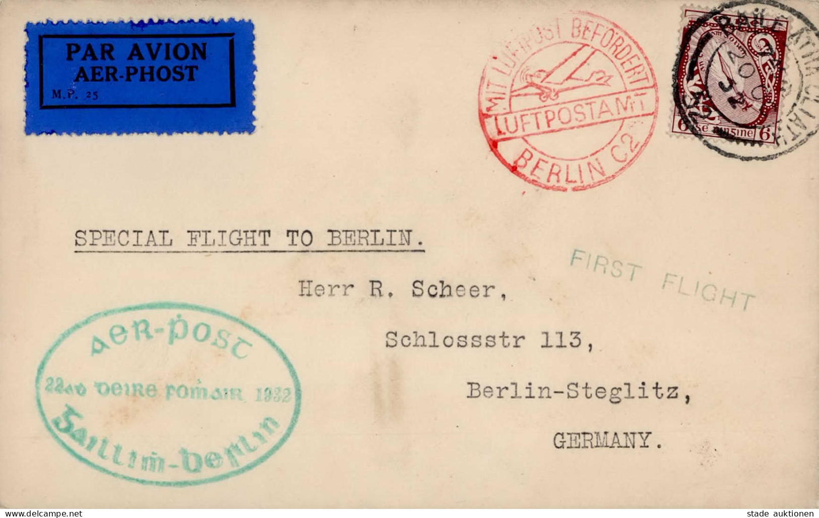 Luftpost First Flight Erstflug Dublin-Berlin 1932 I-II - War 1914-18