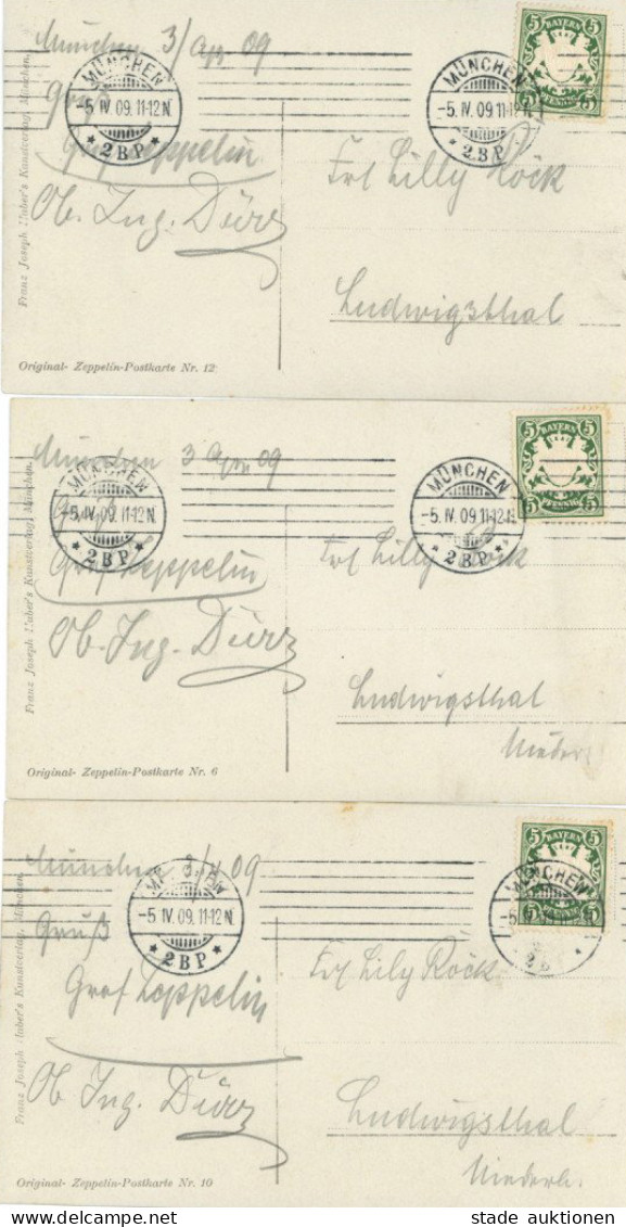 Zeppelin Lot Mit 3 Ansichten Reichsluftschiff Z1 (LZ3) Am 2.4.1909 In München. Alle 3 Karten Rs. Mit UNTERSCHRIFT Ob. In - Dirigeables