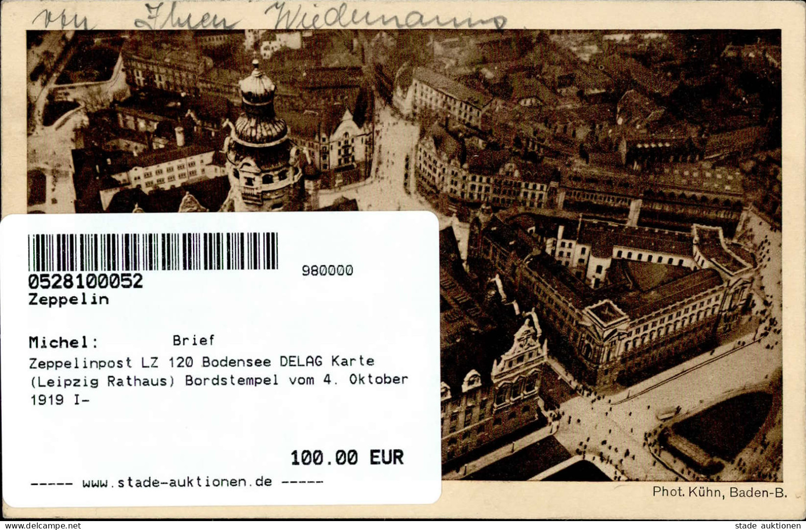 Zeppelinpost LZ 120 Bodensee DELAG Karte (Leipzig Rathaus) Bordstempel Vom 4. Oktober 1919 I- Dirigeable - Aeronaves