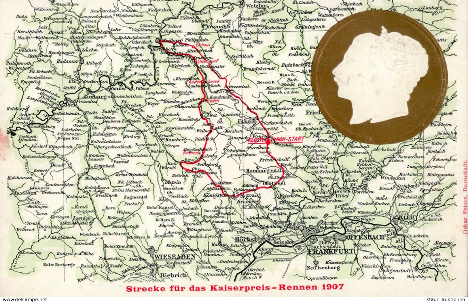 BAD HOMBURG - Kaiserpaar-Prägelitho KAISERPREIS TAUNUS-RENNEN 1907 TAUNUS-RUNDSTRECKE I-II - Autres & Non Classés