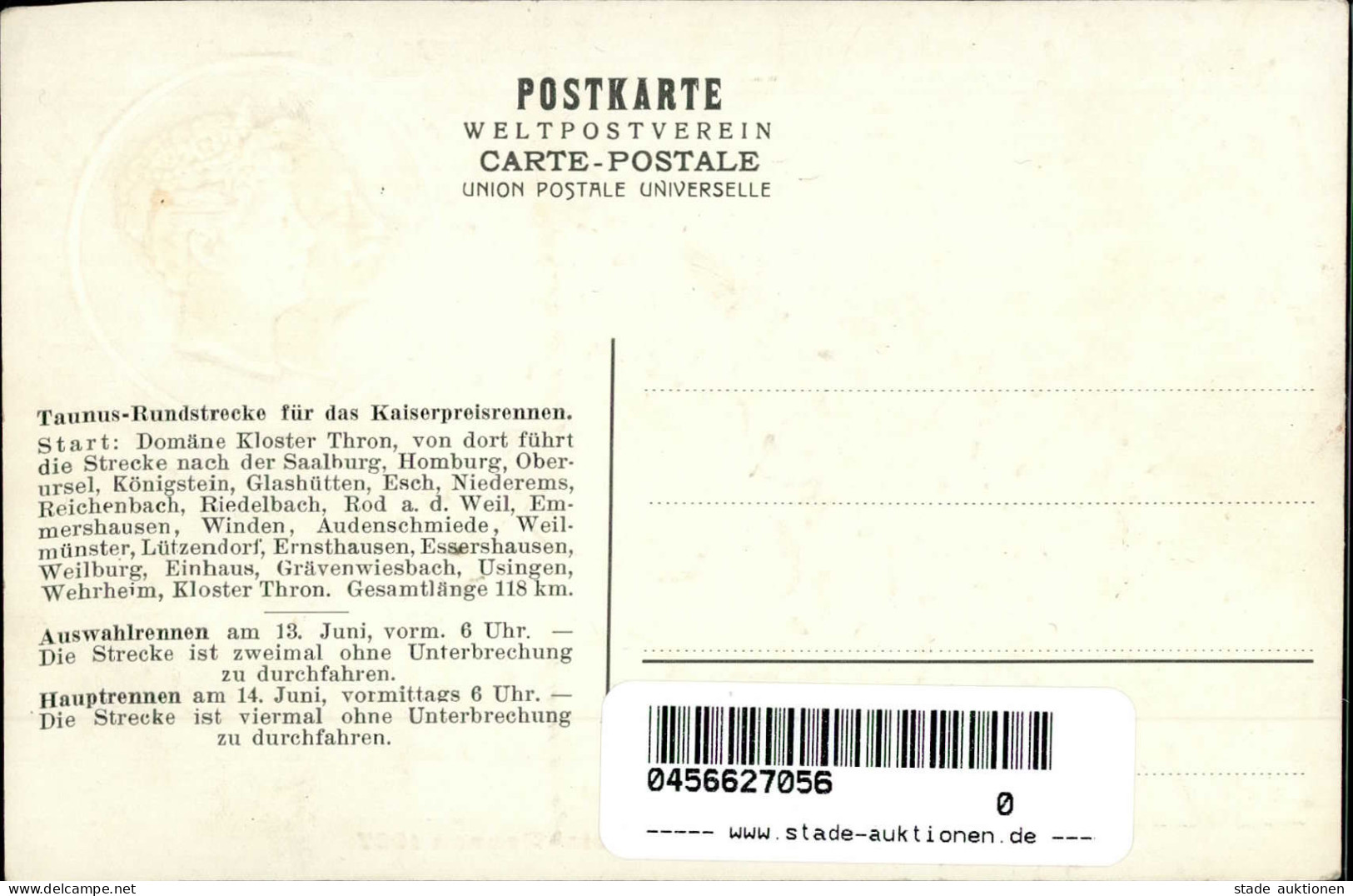 BAD HOMBURG - Kaiserpaar-Prägelitho KAISERPREIS TAUNUS-RENNEN 1907 TAUNUS-RUNDSTRECKE I-II - Sonstige & Ohne Zuordnung