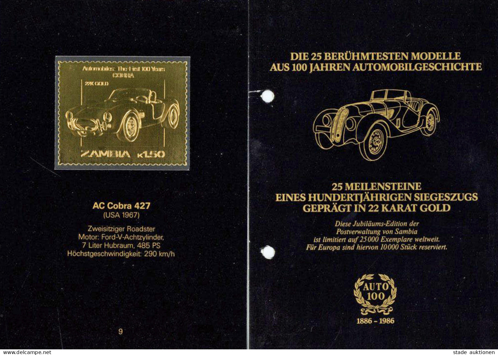 Auto Album Mit 25 Meilensteinen Eines Hundertjährigen Siegeszugs Geprägt In 22 Karat Gold, Jubiläums-Ausgabe Der Postver - Autres & Non Classés