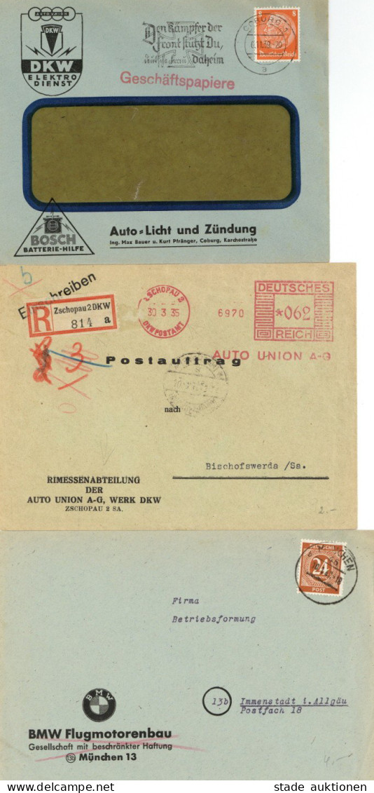 Automobil DKW Auto Union, Elektro-Dienst U. BMW Flugmotorenbau, 3 Belege 1935/47, U.a. R-Zettel (Werkseigen) Zschopau2DK - Sonstige & Ohne Zuordnung
