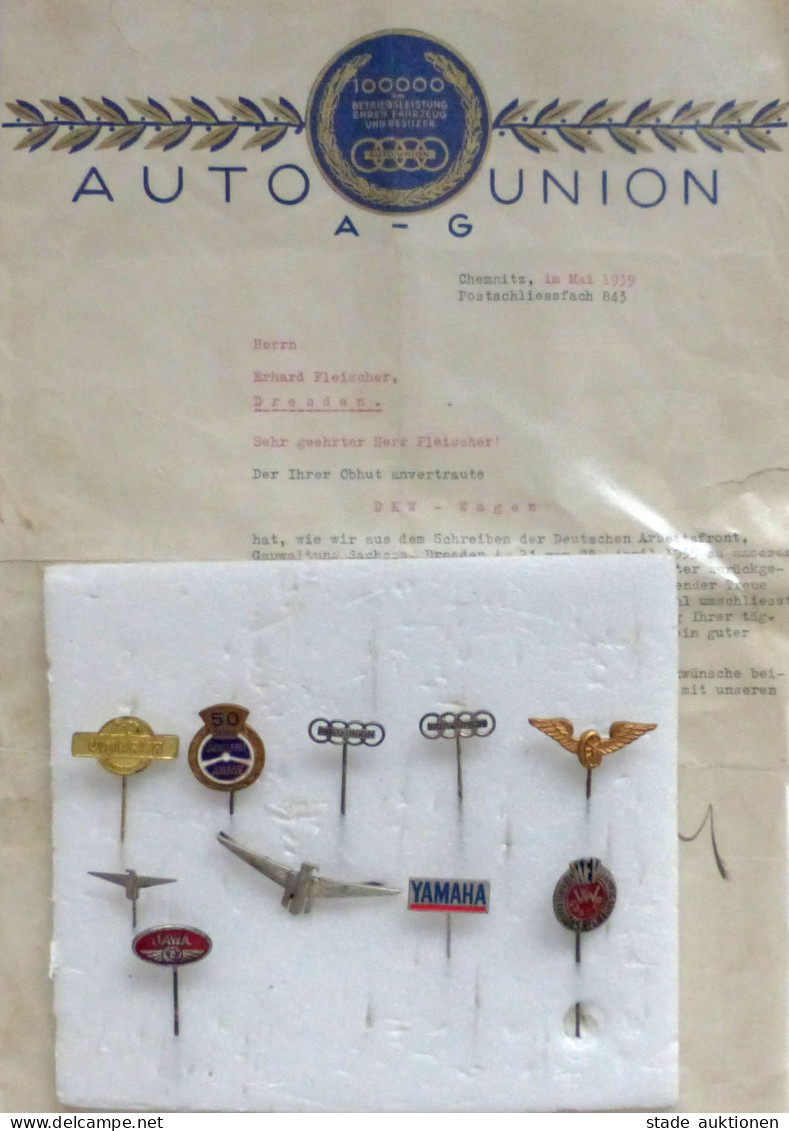 Lot Mit 10 Abzeichen Und Nadeln Meist Auto Und Motorrad U.a. Auto-Union, Adlerwerke, Jawa Usw. - Otros & Sin Clasificación