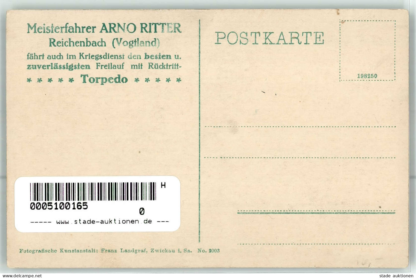 Fahrrad Reichenbach / Vogtland Meisterfahrer Arno Ritter Im Kriegsdienst Mit Torpedo-Fahrrad I-II Cycles - Other & Unclassified