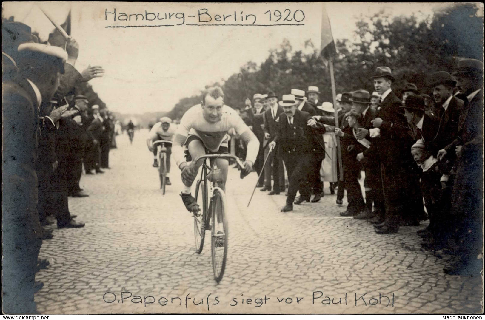 Fahrrad Hamburg-Berlin 1920 Papenfuss Siegt Vor Kohl Foto AK I-II Cycles - Sonstige & Ohne Zuordnung