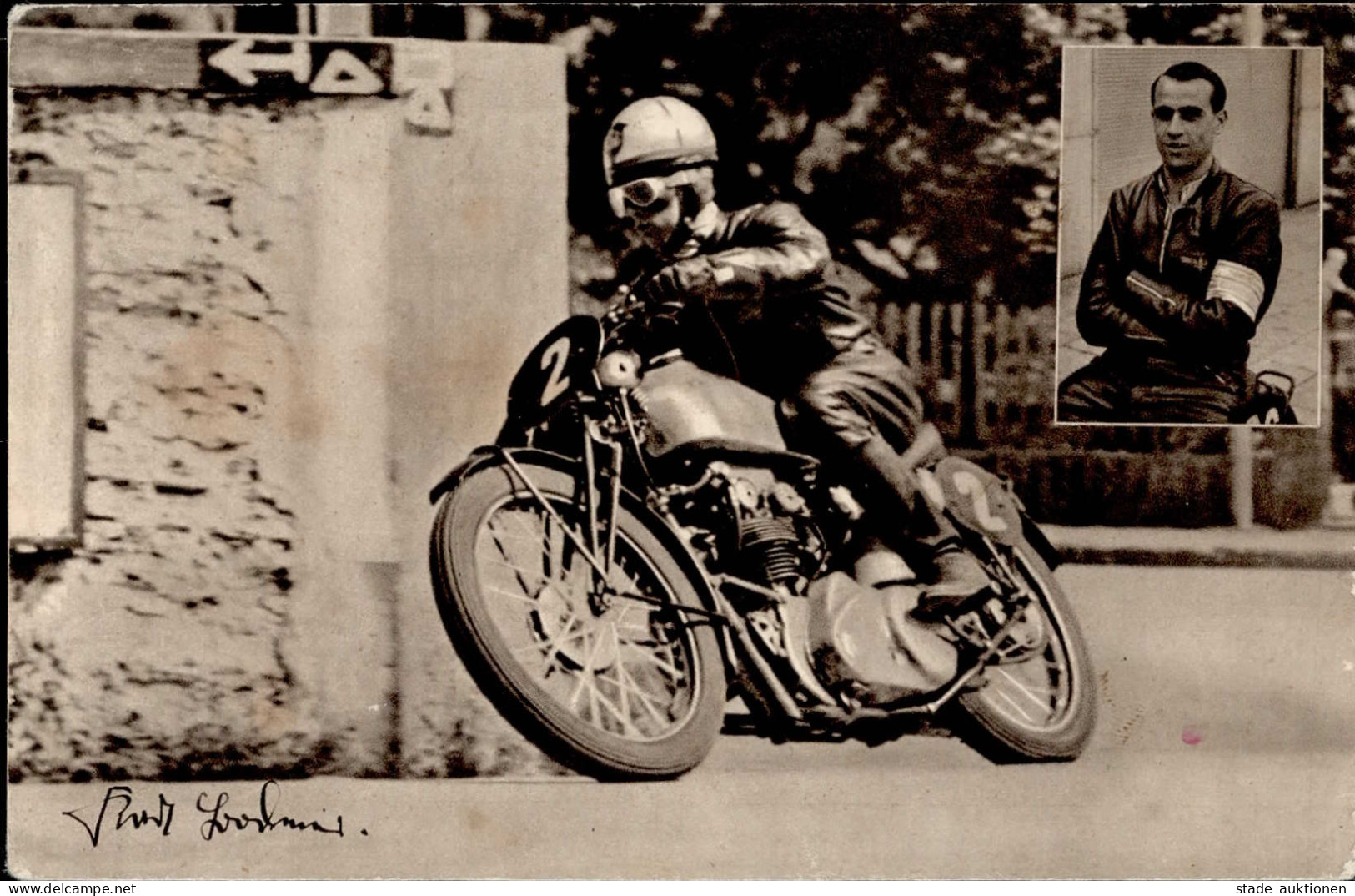 Motorrad Bodmer, Karl Mit Seiner NSU-Maschine Sign. II (Stauchung, Fleckig) - Motorfietsen