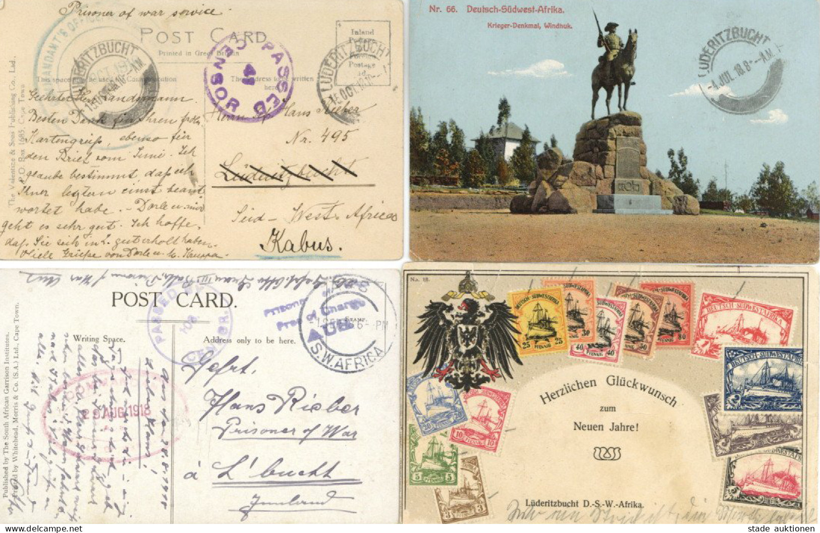 Kolonien Deutsch-Südwestafrika 8 Karten Kriegsgefangenen-Post Aus Einer Korrespondenz An Einen Deutschen, Diverse Zensur - Ehemalige Dt. Kolonien