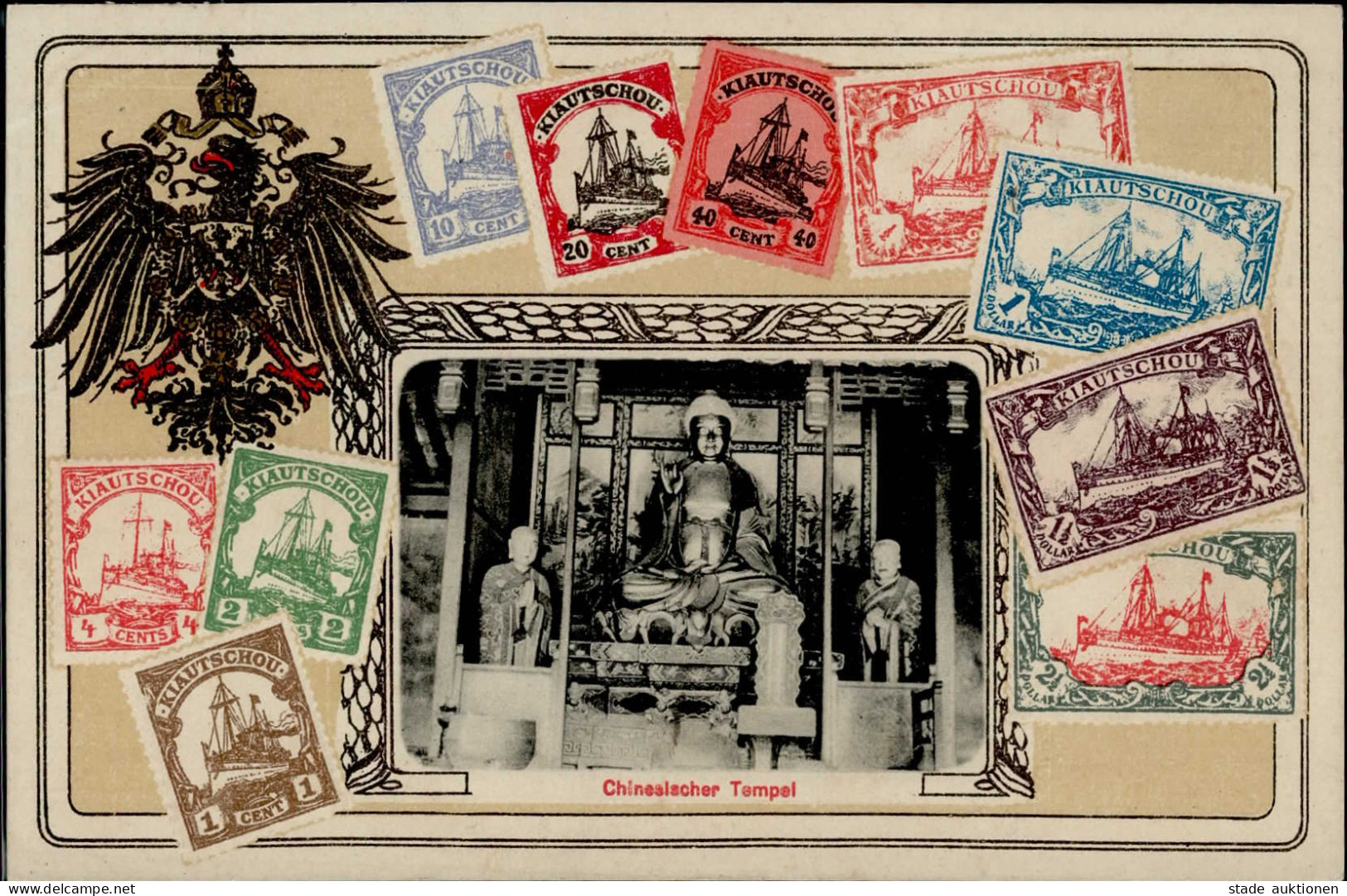 Deutsche Kolonien KIAUTSCHOU - Briefmarken-Prägelitho CHINESISCHER TEMPEL O TSNGTAU 1909 I Colonies - Ehemalige Dt. Kolonien