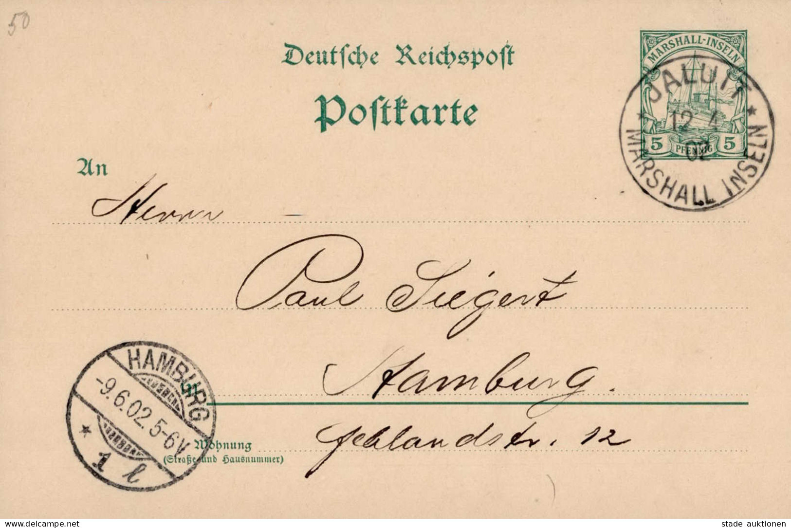 Kolonien Marshall Inseln Ganzsache Stempel Jaluit 1902 I- Colonies - Ehemalige Dt. Kolonien