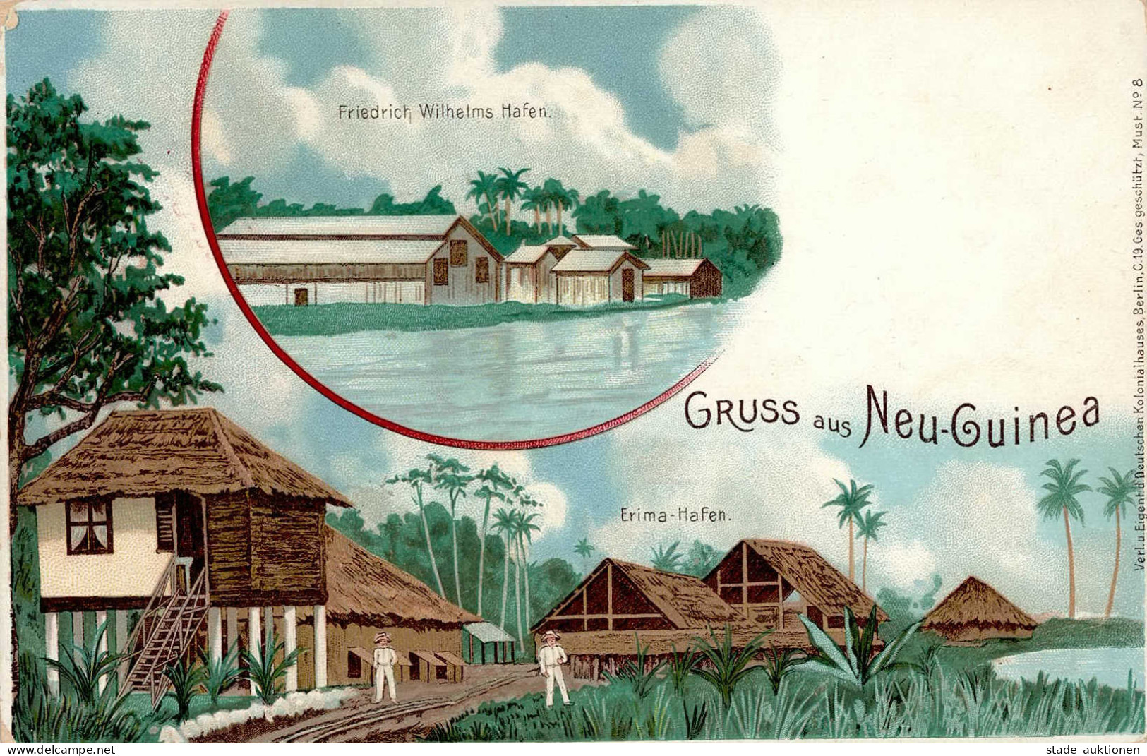 Kolonien Deutsch Neuguinea Ganzsache Friedrich-Wilhelms-Hafen Und Erima-Hafen II (Ecken Bestoßen, Eckbug) Colonies - Ehemalige Dt. Kolonien