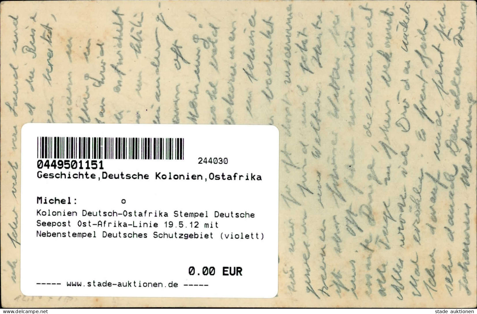 Kolonien Deutsch-Ostafrika Stempel Deutsche Seepost Ost-Afrika-Linie 19.5.12 Mit Nebenstempel Deutsches Schutzgebiet (vi - Ehemalige Dt. Kolonien