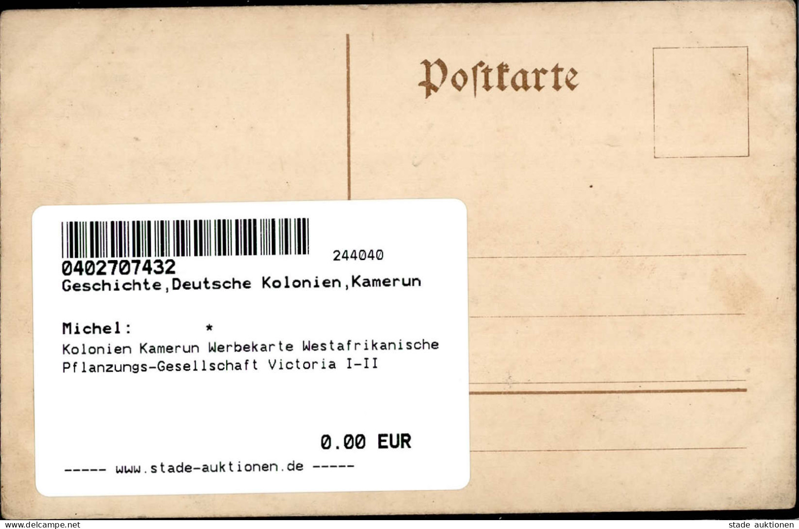 Kolonien Kamerun Werbekarte Westafrikanische Pflanzungs-Gesellschaft Victoria I-II Colonies - Ehemalige Dt. Kolonien