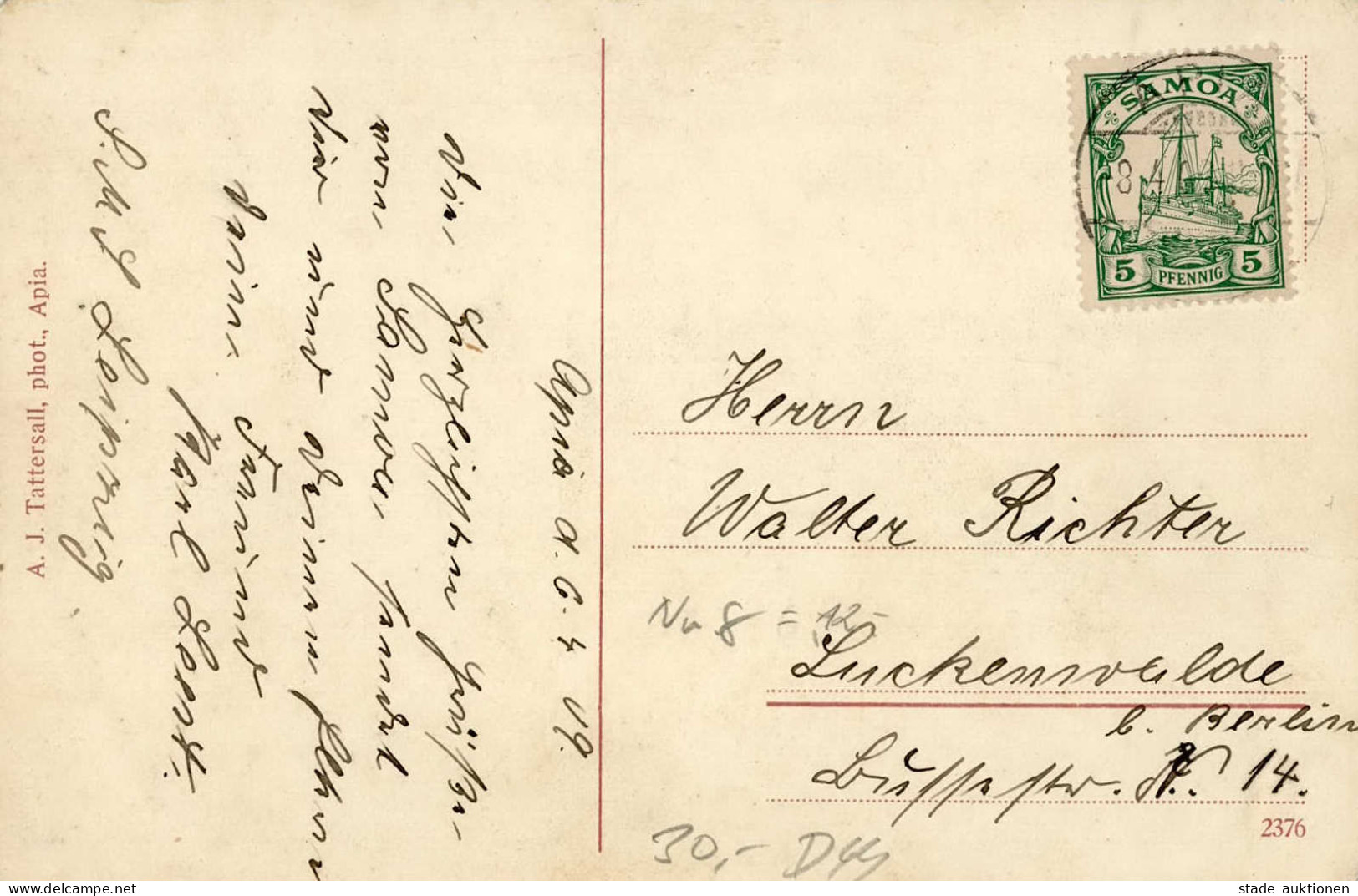 Kolonien Samoa Gruss Aus Karte Einheimische, Stempel Apia 1909 I-II Colonies Montagnes - Ehemalige Dt. Kolonien