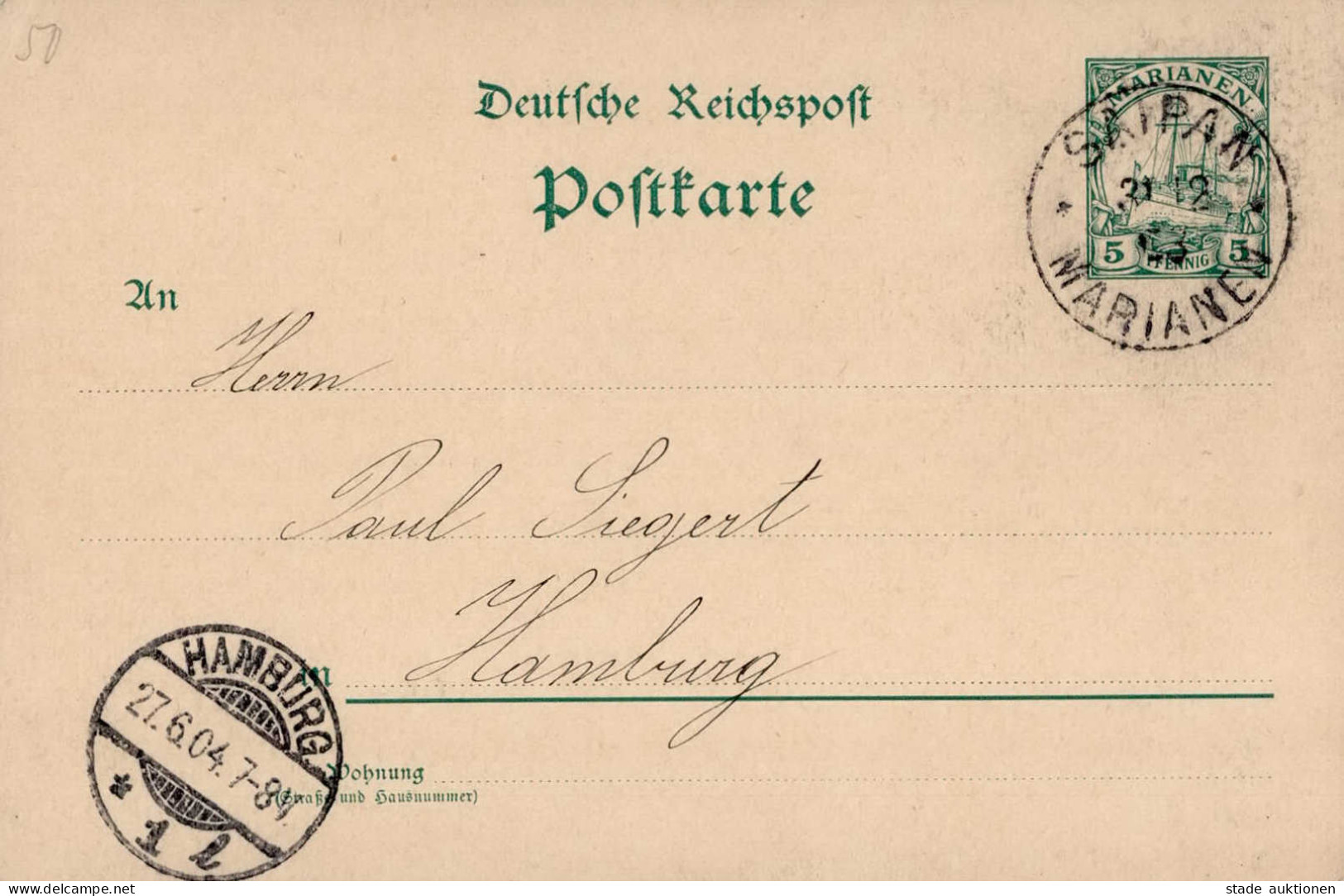 Kolonien Marianen Ganzsache Stempel Saipan 1904 Colonies - Ehemalige Dt. Kolonien