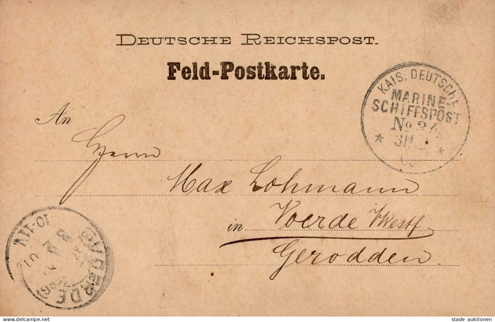 Deutsche Post China Feldpost Marine Schiffspost No.34 (SMS Kurfürst Friedrich-Wilhelm) Hs. Wusung China 1900 I-II - Ehemalige Dt. Kolonien