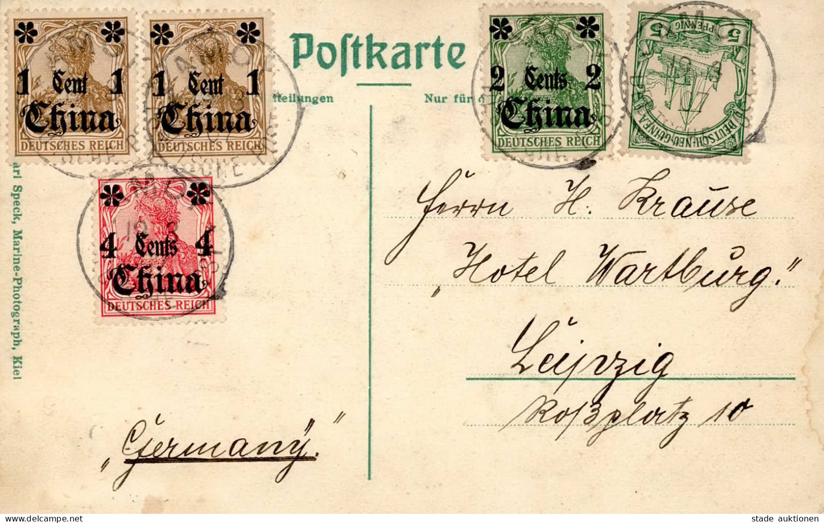Deutsche Post China S.M.S. Planet MiF Mit Deutsch-Neuguinea (sh. Text), Diese Unbeanstandet, Stempel AMOY 1907 I-II - Ehemalige Dt. Kolonien