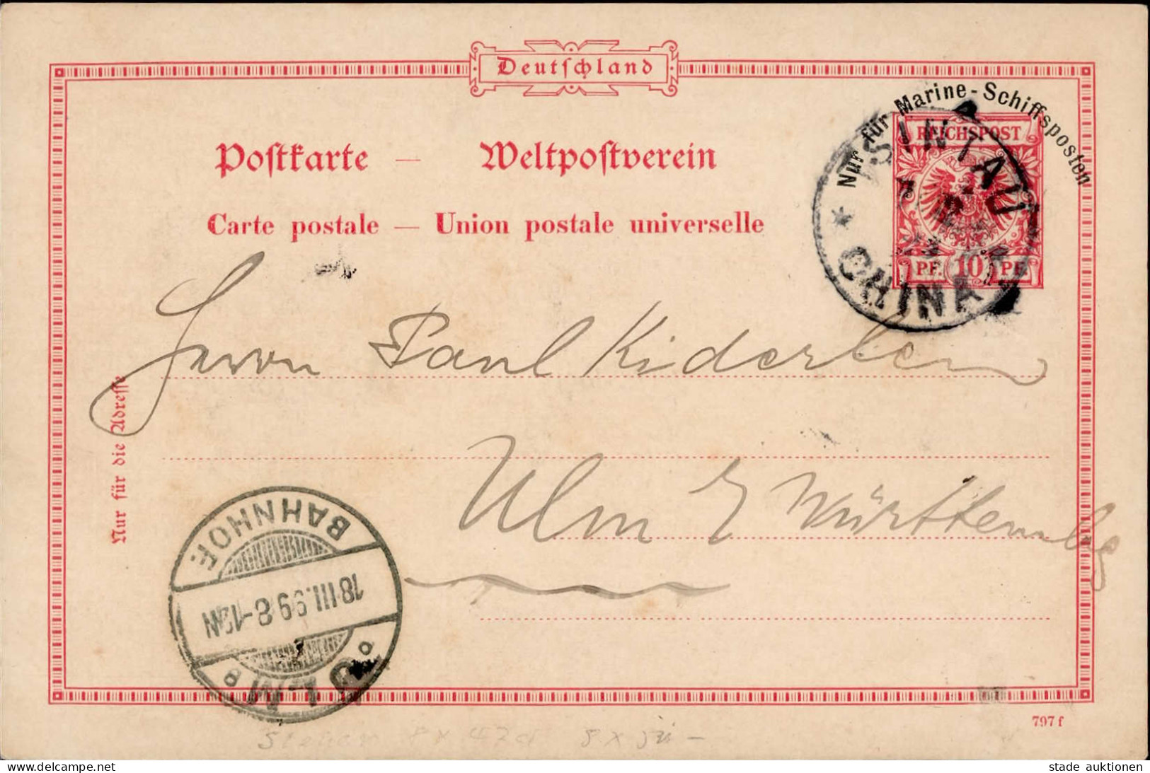 Deutsche Post China Stempel Tsintau China 02.1899 Nach Ulm Mit Ak-O I-II - Ehemalige Dt. Kolonien