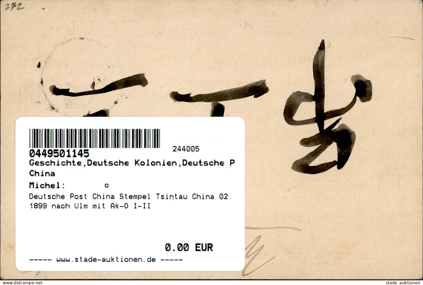 Deutsche Post China Stempel Tsintau China 02.1899 Nach Ulm Mit Ak-O I-II - Ehemalige Dt. Kolonien