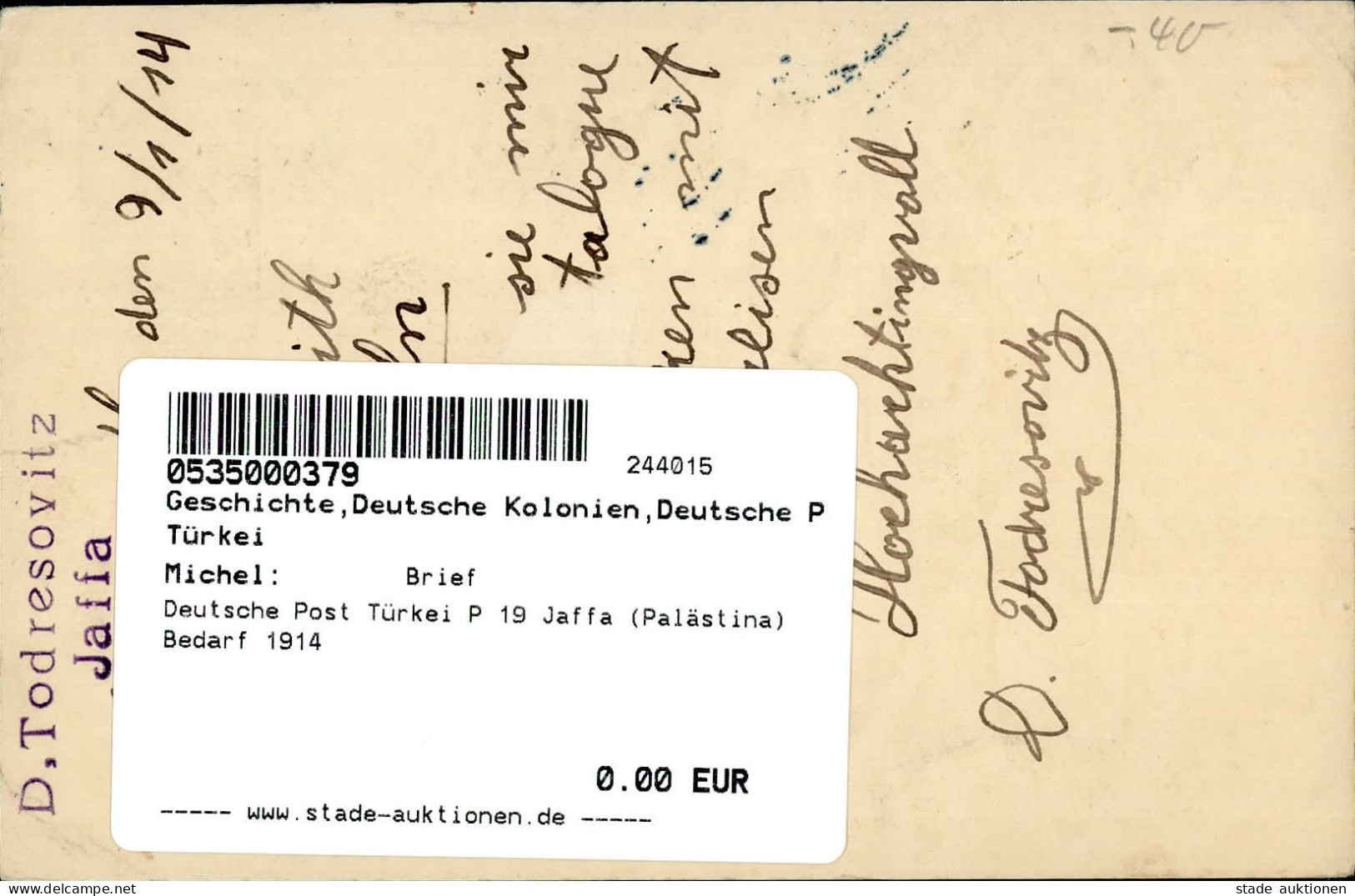 Deutsche Post Türkei Ganzsache P 19 Jaffa (Palästina) Bedarf 1914 - Ehemalige Dt. Kolonien
