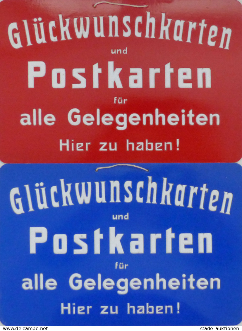 AK-Geschichte 2 Werbeschilder Glückwunsch-Karte Rot Und Blau Aus Pappe 19x28cm I-II - Autres & Non Classés